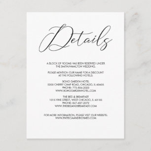 Modern Chic Script Wedding Details Information Enclosure Card