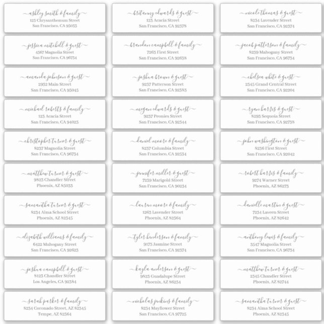 Modern Chic Script Wedding Guest Names Address (Front)