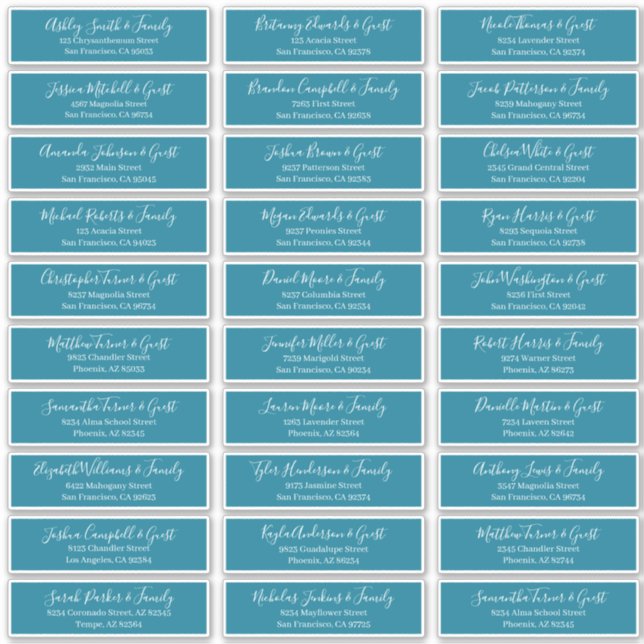 Modern Chic Script Wedding Guest Names Address (Front)