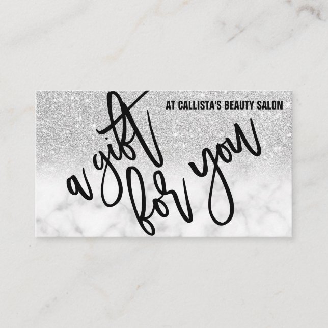 Modern Chic Silver Glitter Marble Gift Certificate (Front)