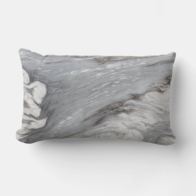 modern chic simple minimalist white grey marble lumbar pillow (Front)