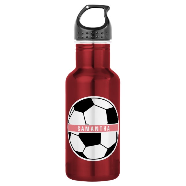 Modern Chic Soccer Ball Girly Pink Sports Monogram 532 Ml Water Bottle (Front)
