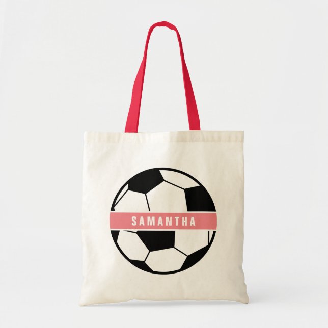 Modern Chic Soccer Ball Girly Pink Sports Monogram Tote Bag (Front)