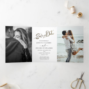 Modern Chic Statement Save The Date 3 Photo Tri-Fold Invitation