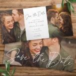 Modern Chic Statement Save The Date Photo Card<br><div class="desc">This chic save the date design features a large photo horizontal photo and script greeting which spans the entire outside of this tri-fold card. The greeting on the front says simply "Save the Date". As you fully open the card you see one photo on the left, one photo on the...</div>