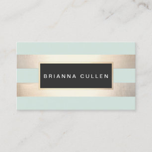Modern Chic Striped FAUX Gold Foil and Turquoise Business Card