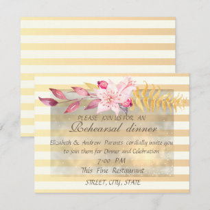 Modern Chic Striped Flowers  Rehearsal Dinner Invitation