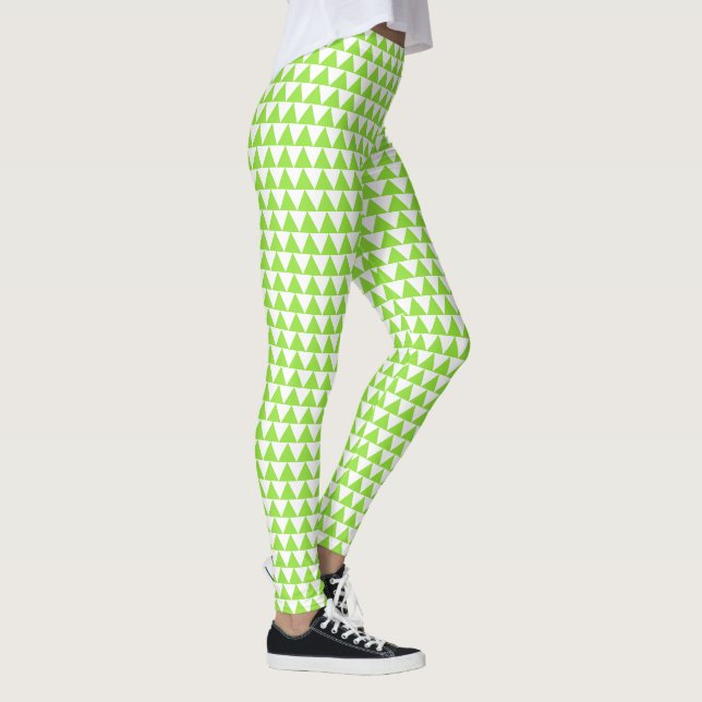 Modern Chic Stylish Green White Pattern Fashion Leggings (Right)