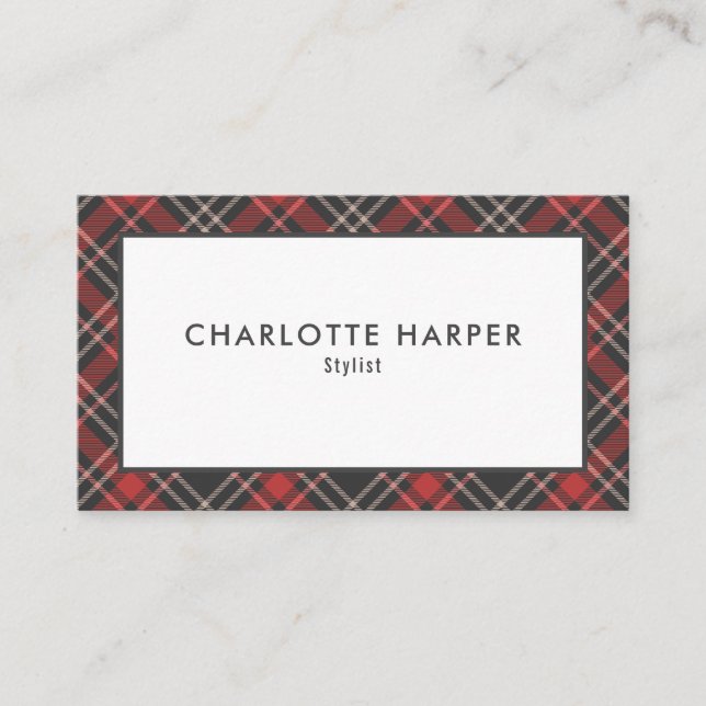 Modern Chic Tartan Plaid Pattern Business Card (Front)
