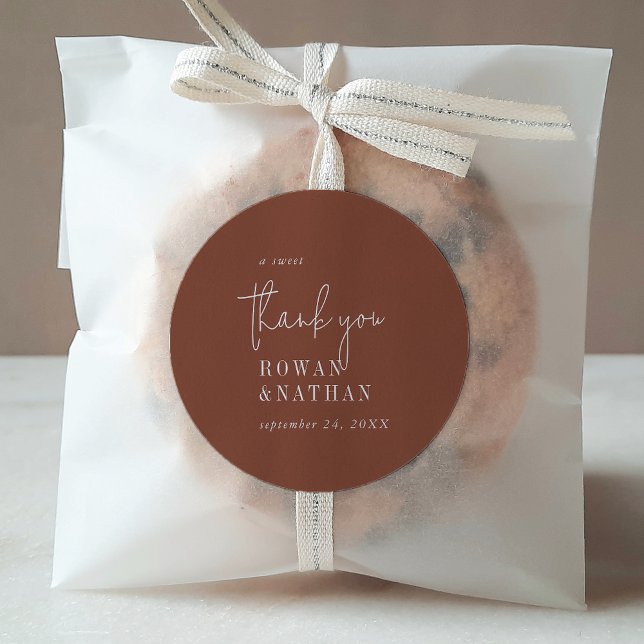 Modern Chic Terracotta Rust A Sweet Thank You Classic Round Sticker (Creator Uploaded)