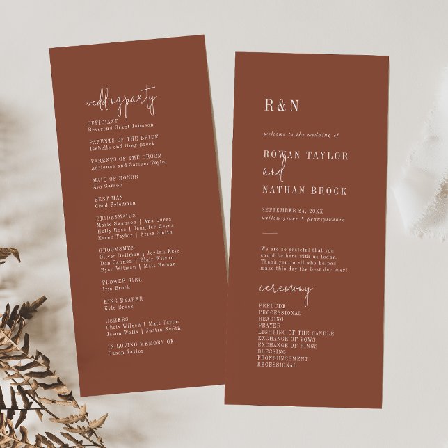 Modern Chic Terracotta Rust Flat Wedding Program (Creator Uploaded)