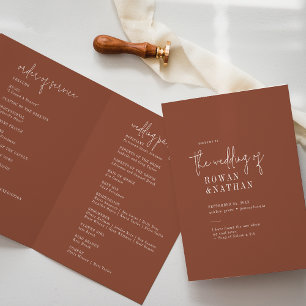 Modern Chic Terracotta Rust Folded Wedding Program