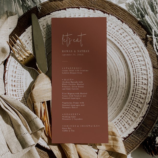 Modern Chic Terracotta Rust Let's Eat Wedding Menu (Creator Uploaded)