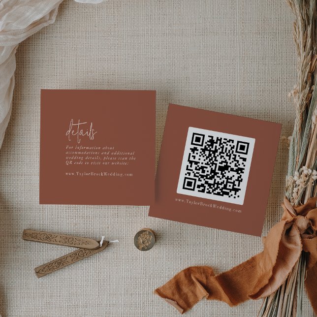 Modern Chic Terracotta Rust QR Code Details Enclosure Card (Creator Uploaded)