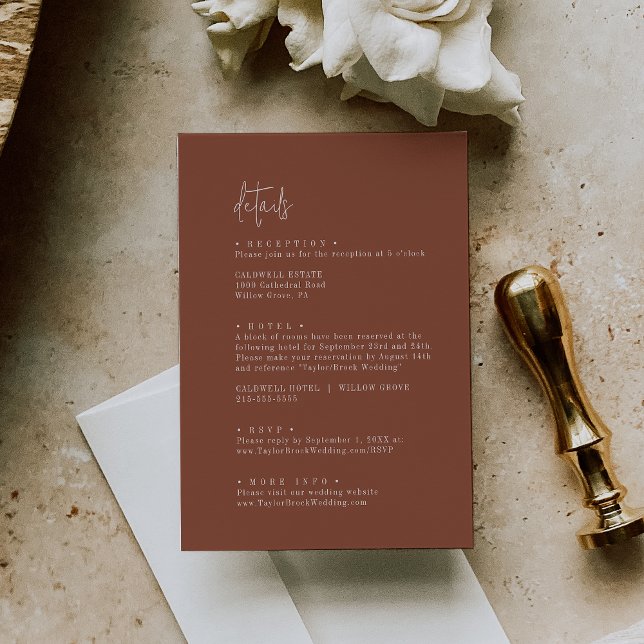 Modern Chic Terracotta Rust Wedding Details Enclosure Card (Creator Uploaded)