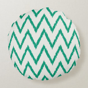 Modern chic textured green ikat chevron pattern round pillow