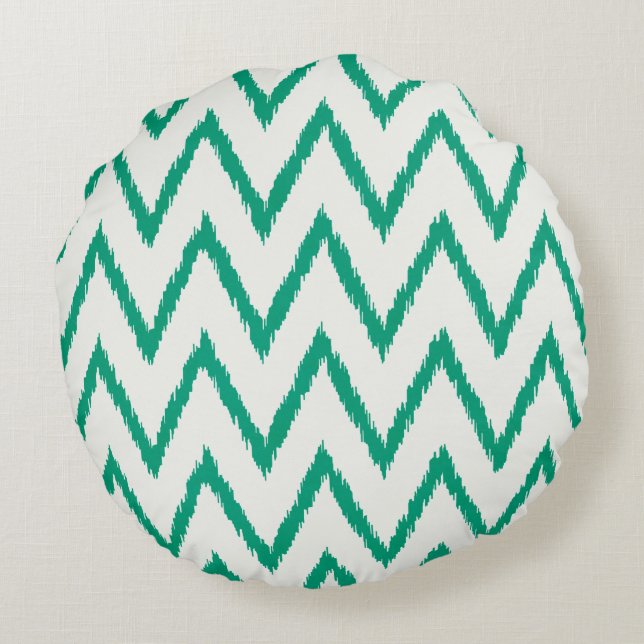 Modern chic textured green ikat chevron pattern round pillow (Back)