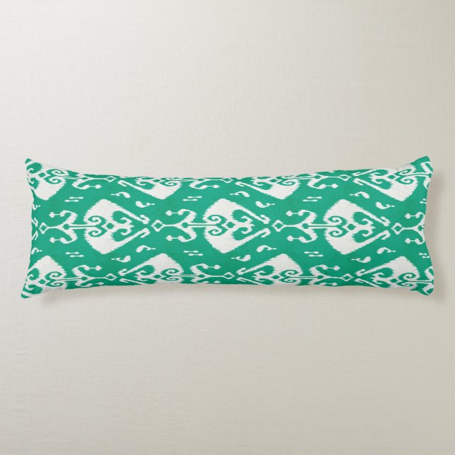 Modern chic textured green ikat tribal pattern body pillow (Front)