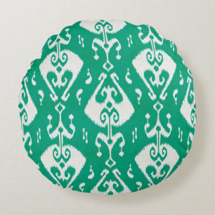 Modern chic textured green ikat tribal pattern round pillow