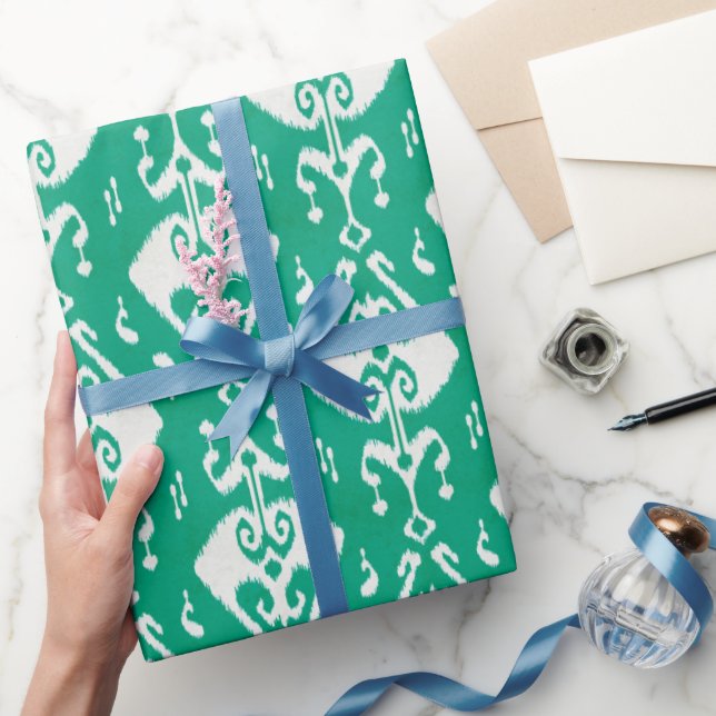 Modern chic textured green ikat tribal pattern wrapping paper (Gifting)