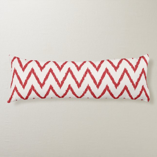 Modern chic textured red ikat chevron pattern body pillow (Front)