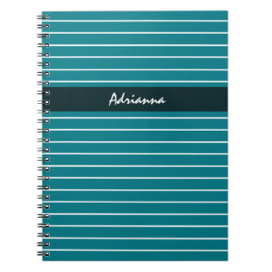 Modern Chic Thin Teal Stripes With Name Notebook