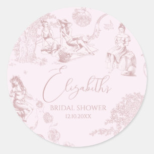 Modern Chic Toile de Jouy Picnic Bridal Shower  Classic Round Sticker