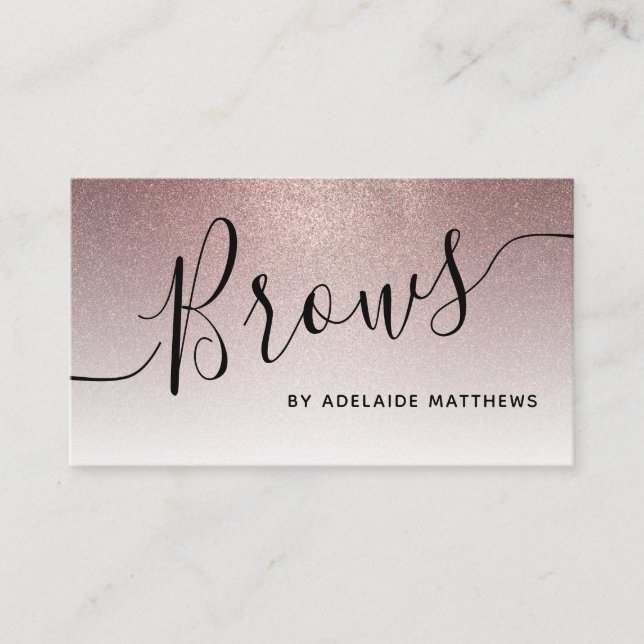 Modern Chic Trendy Rose Gold Glitter Brow Artist Business Card (Front)