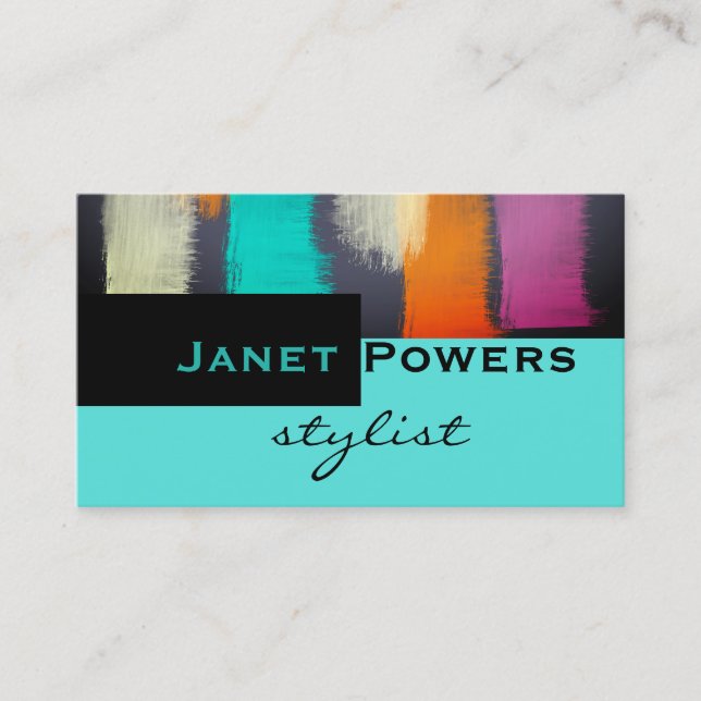 modern chic turquoise abstract paint design custom business card (Front)