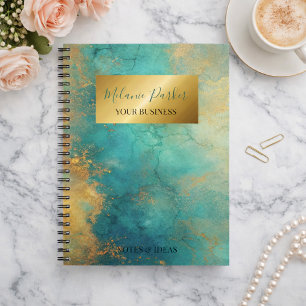 modern chic turquoise gold watercolor notebook