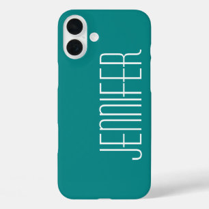 Modern Chic Turquoise Personalized Jumbo Name iPhone 16 Plus Case