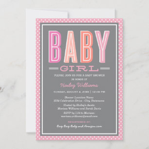 Modern Chic Type Pink and Grey Girl Baby Shower Invitation
