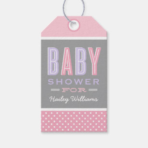 Modern Chic Type Pink and Purple Girl Baby Shower Gift Tags