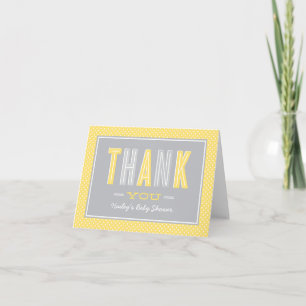 Modern Chic Type Yellow Grey Baby Shower Thank You Card
