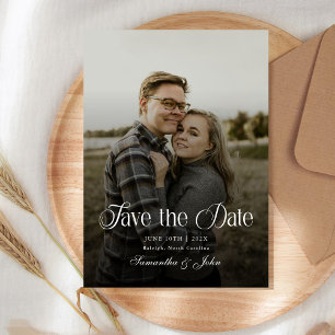 Modern Chic Typography Black and White Photo Save The Date