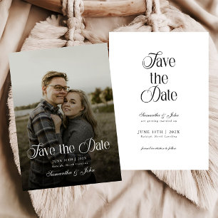 Modern Chic Typography Black and White Photo Save The Date