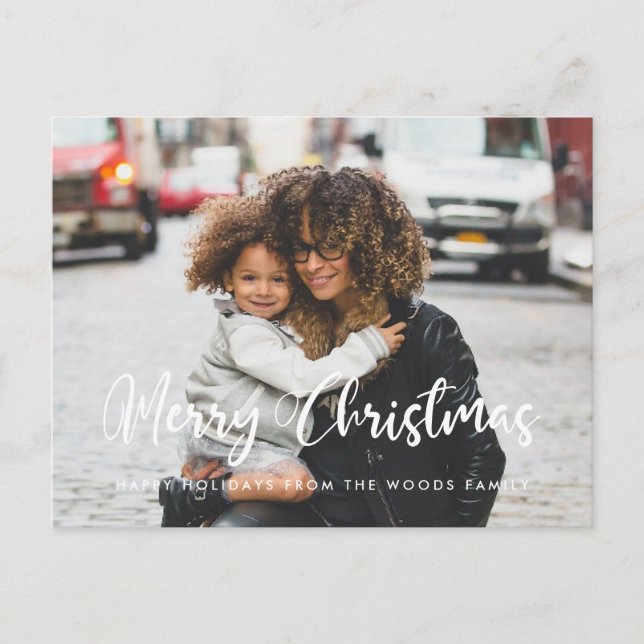 Modern chic typography Merry Christmas photo Postcard (Front)