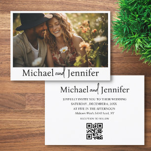 modern chic typography qr code wedding photo invitation