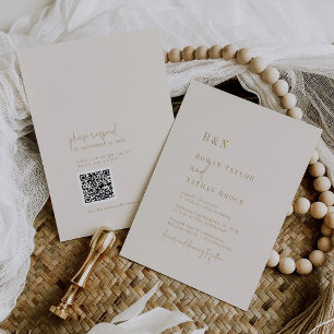Modern Chic Vintage Gold Monogram QR Code Wedding Invitation
