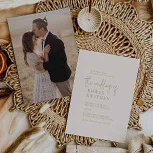 Modern Chic Vintage Gold Photo Back Wedding Invitation