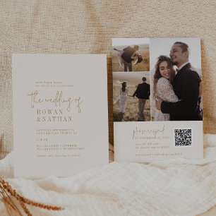 Modern Chic Vintage Gold QR Code Photo Wedding Invitation