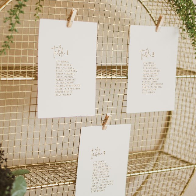 Modern Chic Vintage Gold Seating Chart Cards (Creator Uploaded)