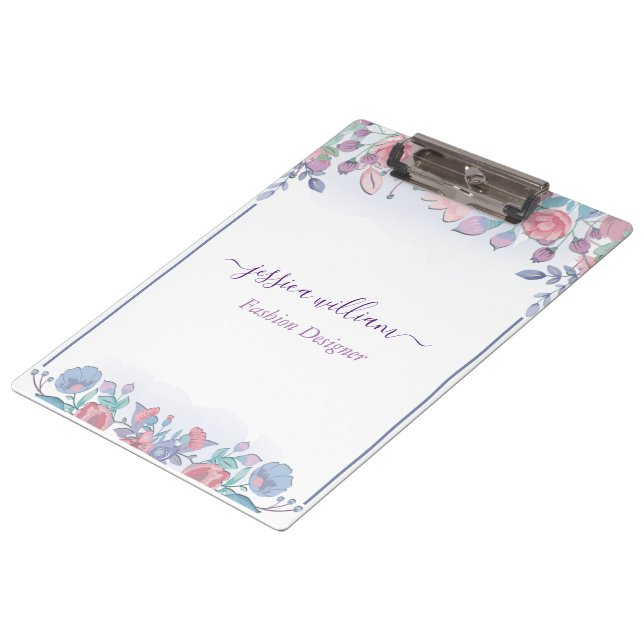 Modern Chic Watercolor Blue Hydrangeas Floral   Clipboard (Angled)