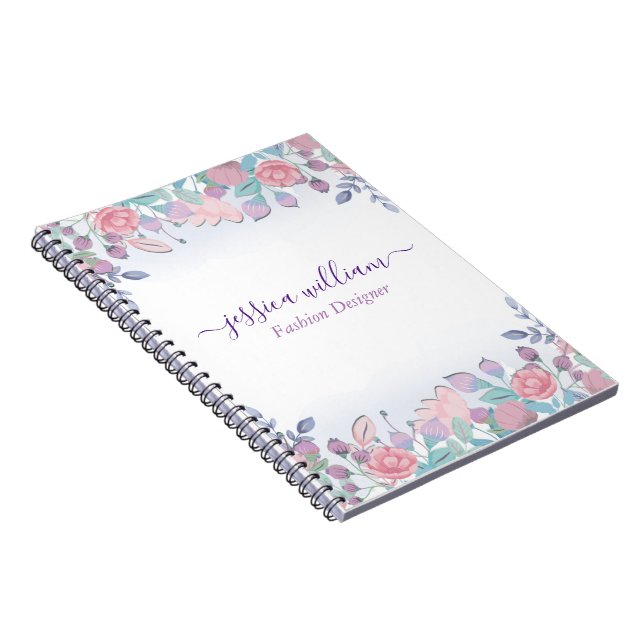 Modern Chic Watercolor Blue Hydrangeas Floral   Notebook (Right Side)