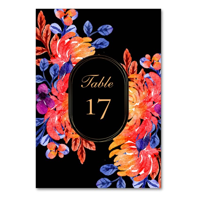Modern Chic Watercolor Bouquet Floral Wedding Table Number (Front)