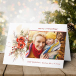 Modern Chic Watercolor Christmas Botanical Photo Holiday Card<br><div class="desc">Modern,  chic and elegant watercolor Christmas botanical design featuring a spray of red roses and winter berries with green and gold foliage and single landscape-aspect photo template.</div>