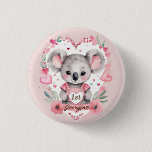 Modern Chic Watercolor Koala Pink Birthday Favour 1 Inch Round Button