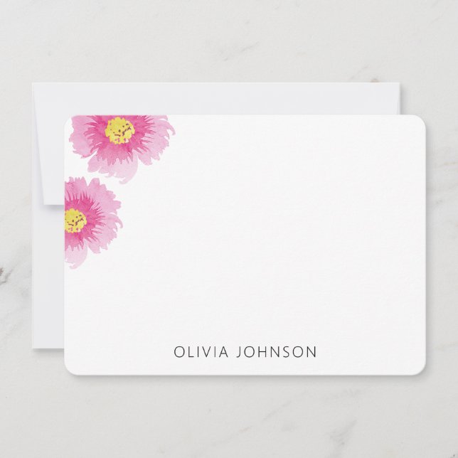 Modern Chic Watercolor Pink Floral Personalized Card (Front)