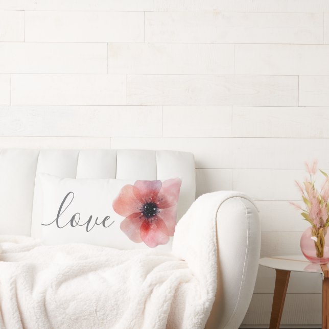 Modern Chic Watercolor Poppy Love Wedding Lumbar Pillow (Couch)