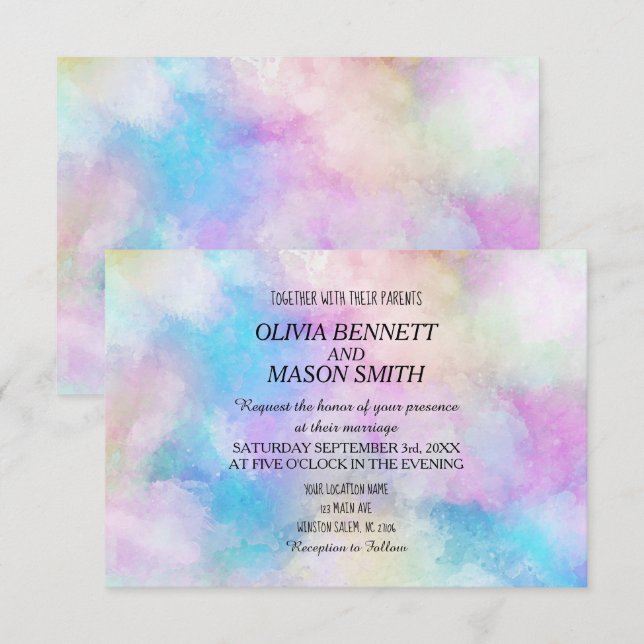 Modern Chic Watercolor Wedding Invitation (Front/Back)